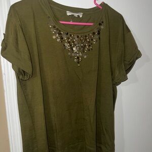 Jones New York Olive Short Sleeve Top with Sequins